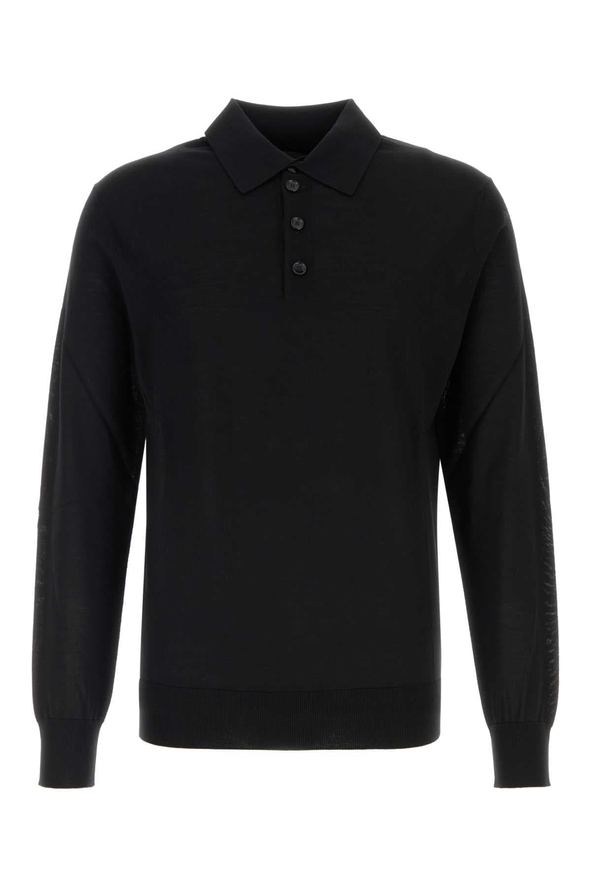 Black wool polo shirt