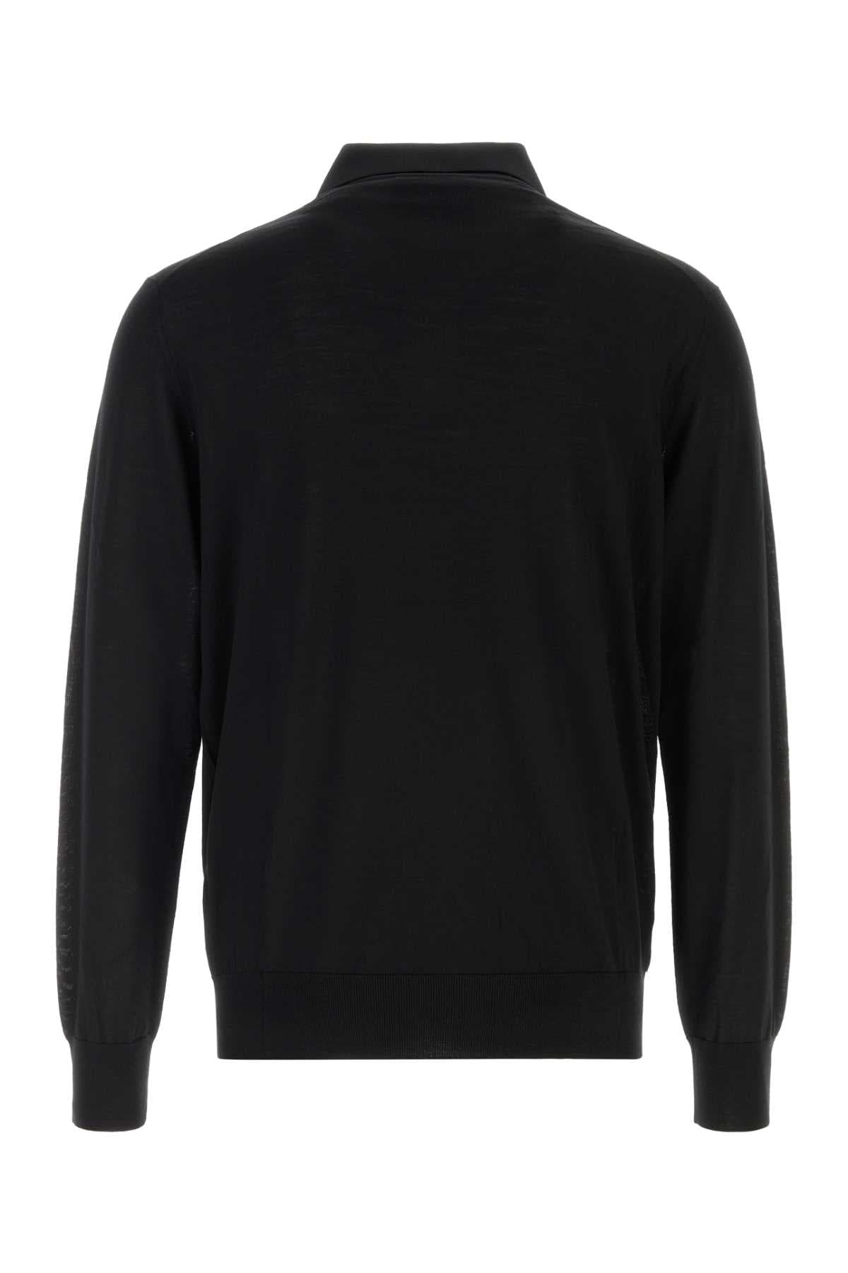 Black wool polo shirt - мініатюра 2