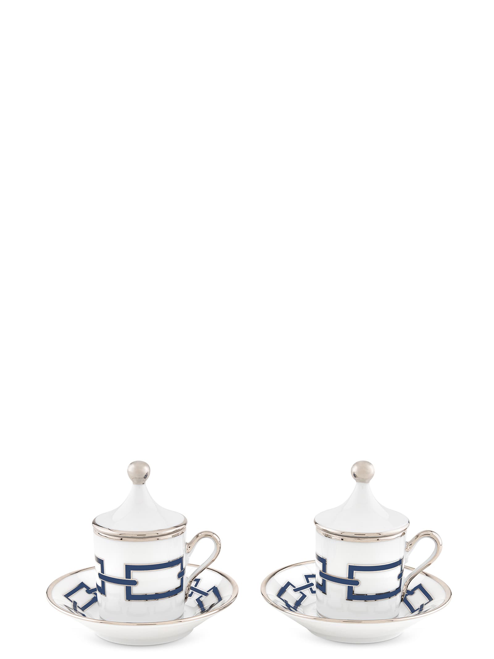 Set of 2 cups with saucer and lid