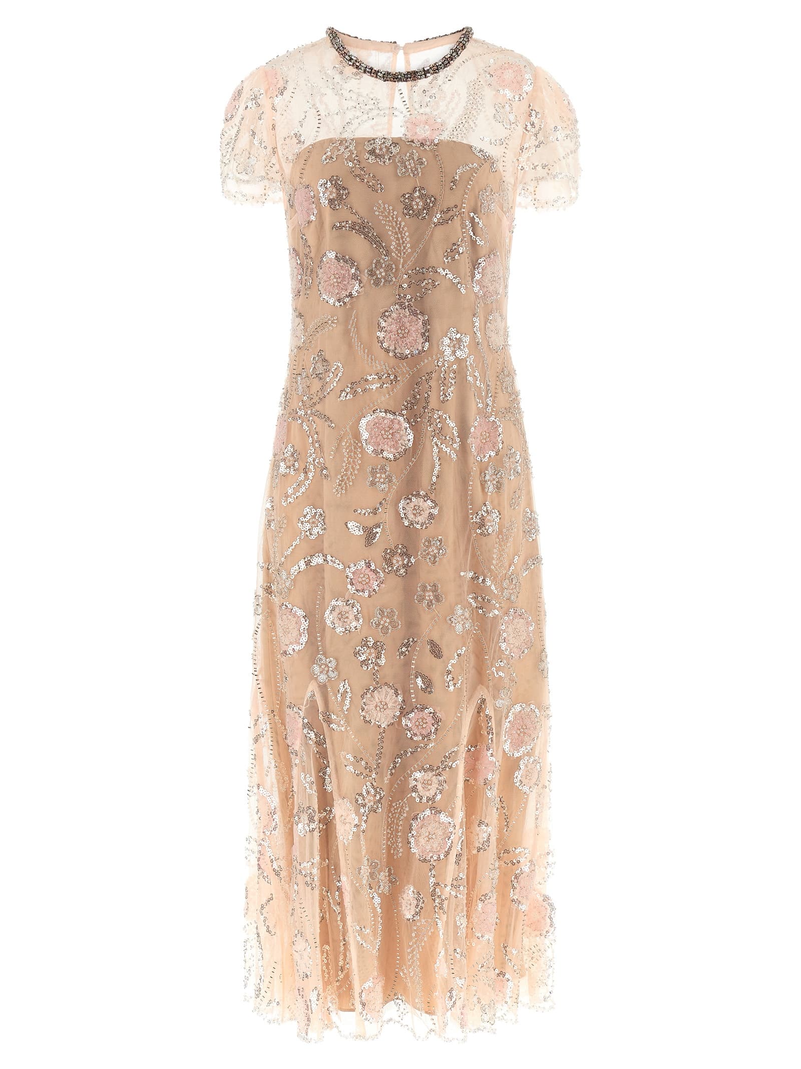 'Pink Flower Sequin Embellished Midi' dress