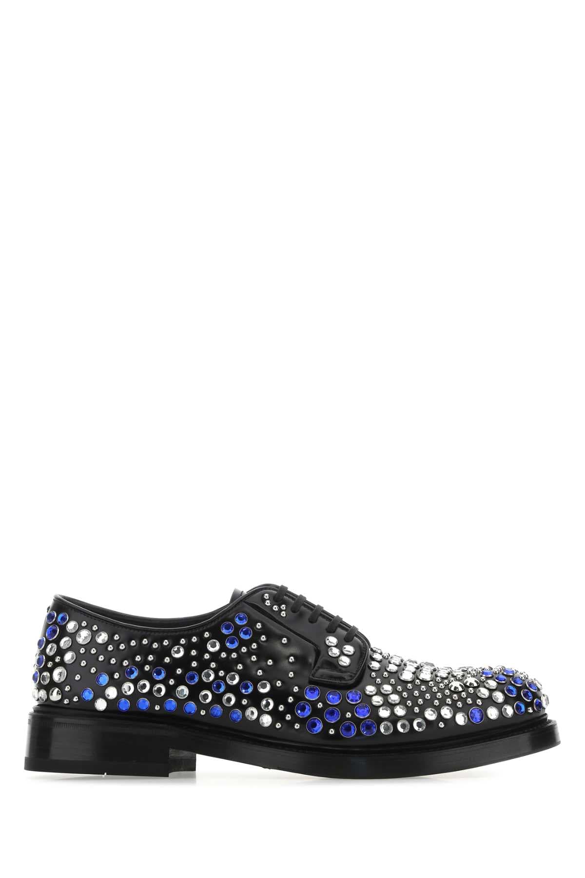 Embellished leather lace-up shoes