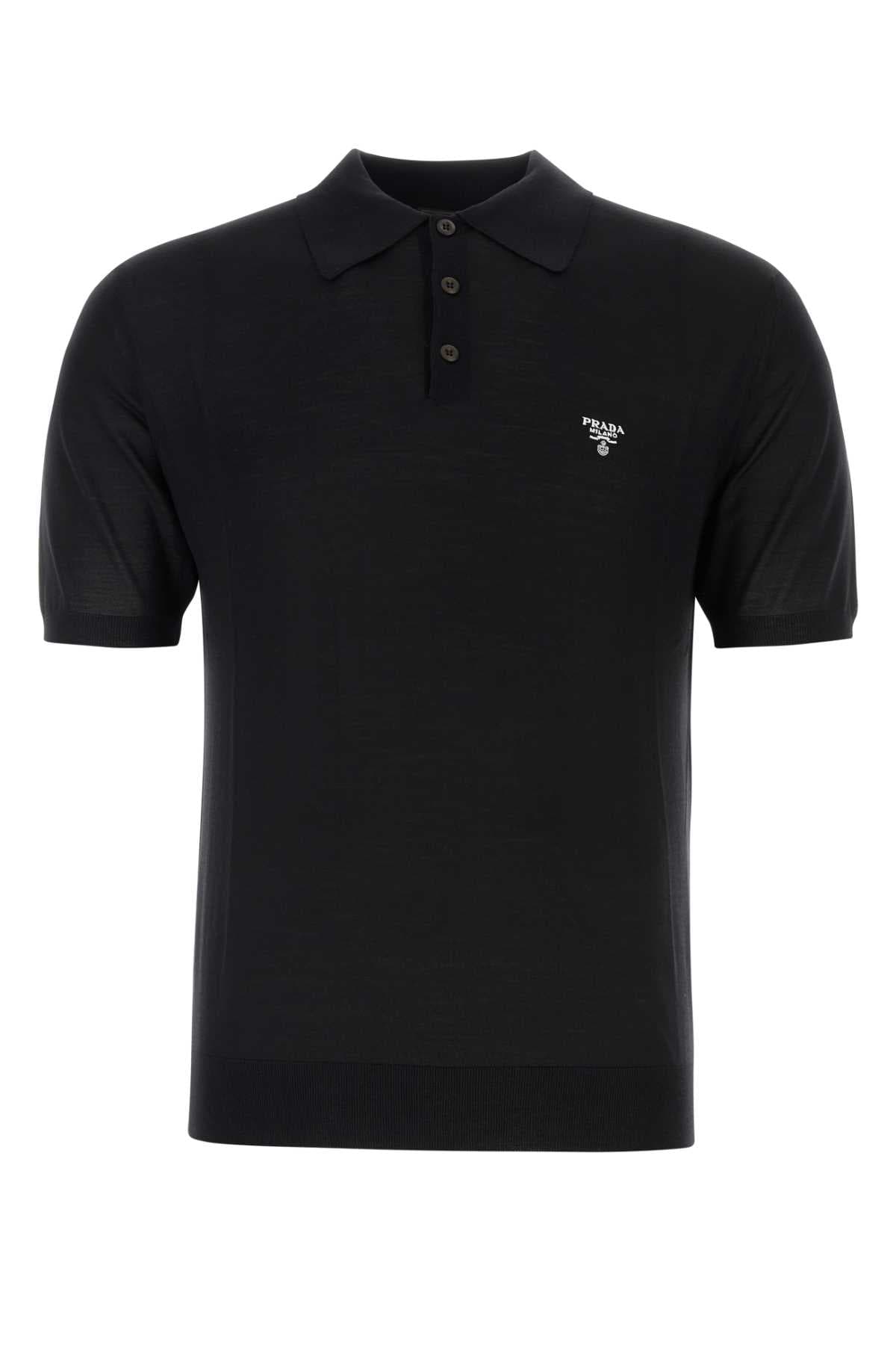 Black wool polo shirt