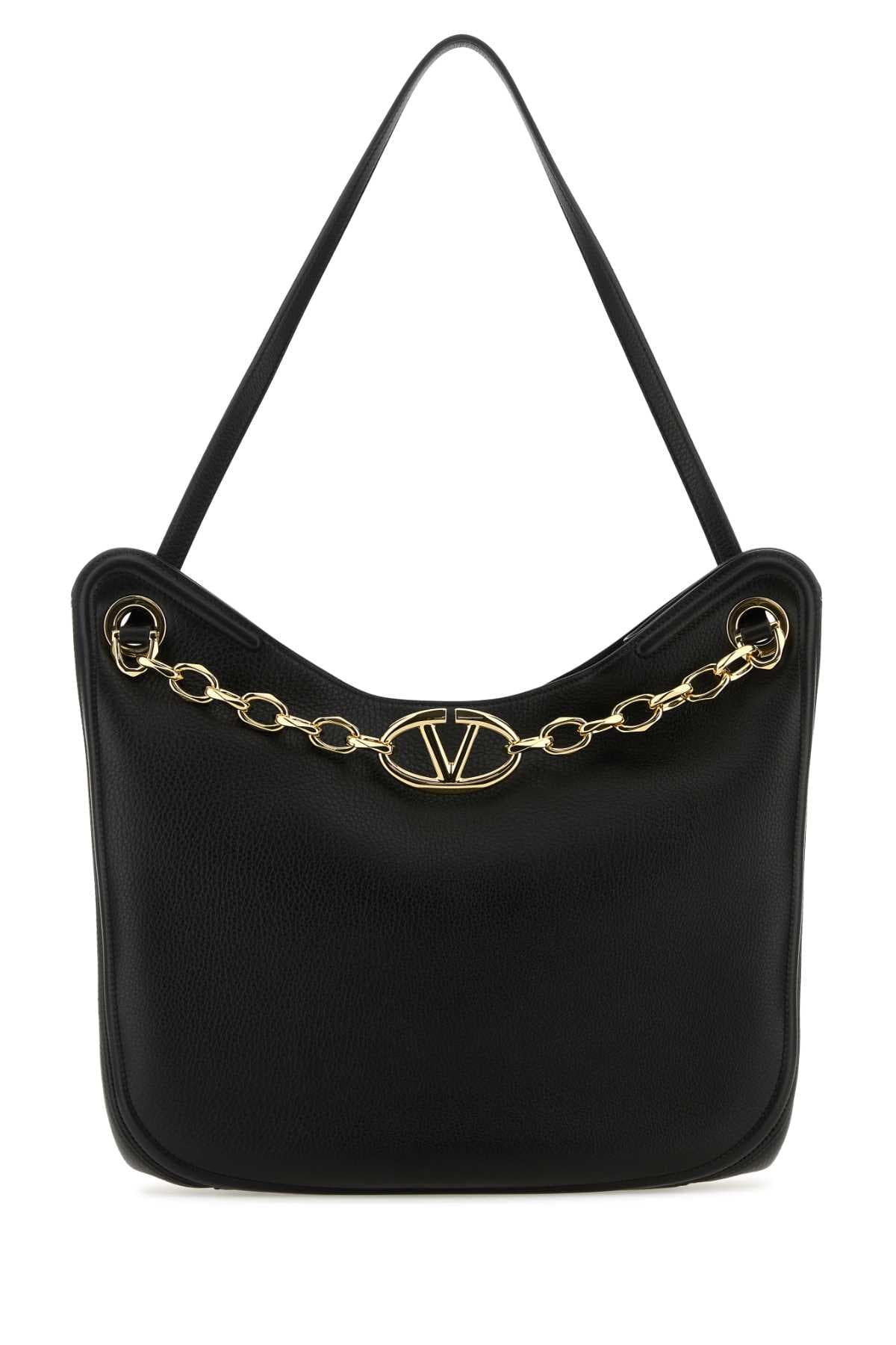 Black leather VLogo Moon shopping bag