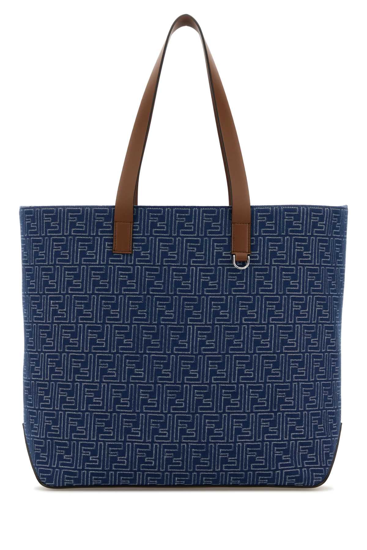 Embroidered denim shopping bag