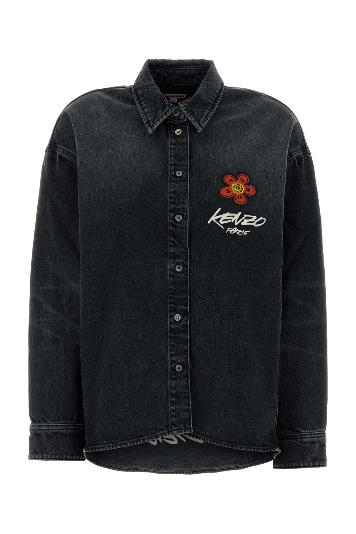 Black stretch denim shirt