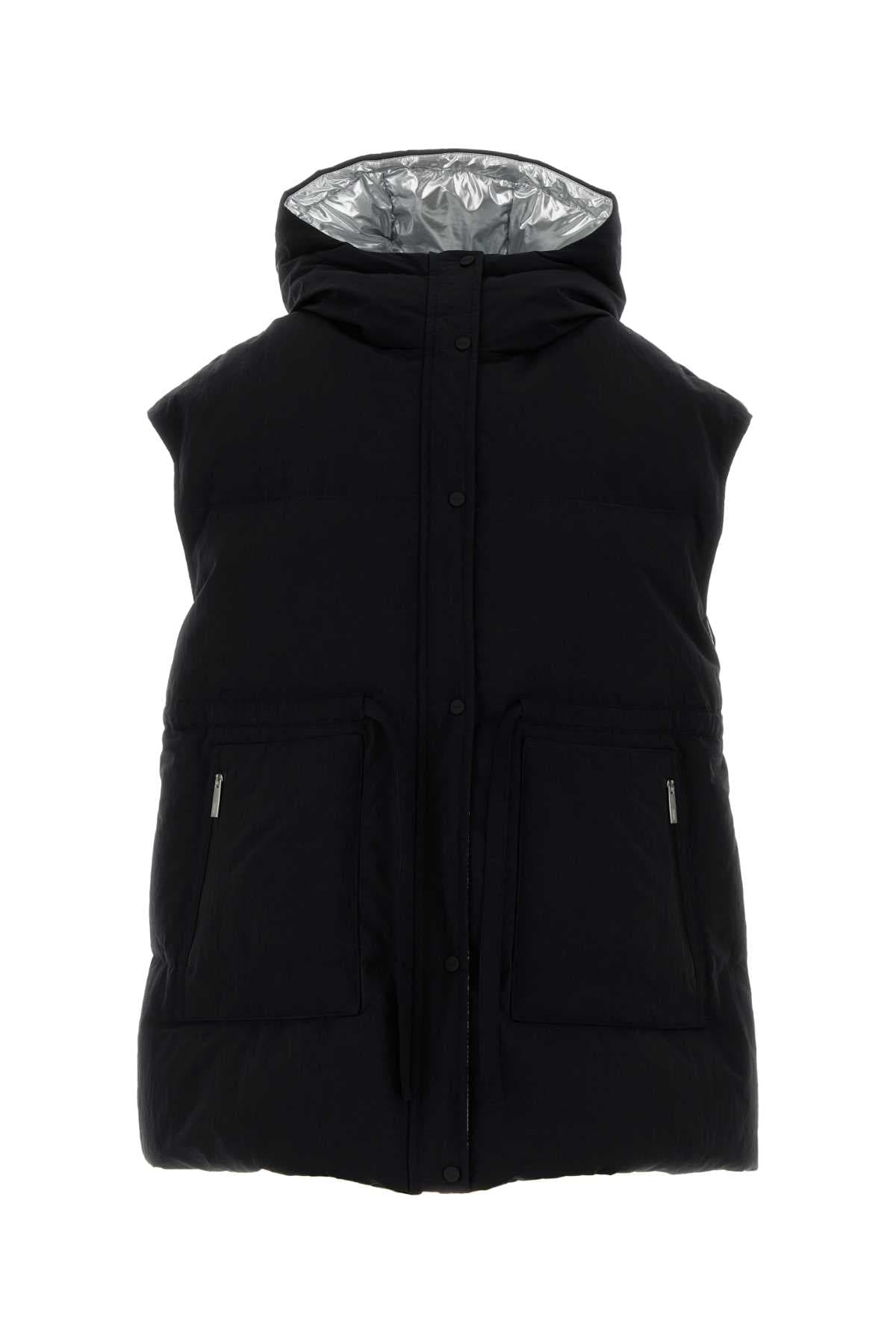 Black polyester blend sleeveless down jacket