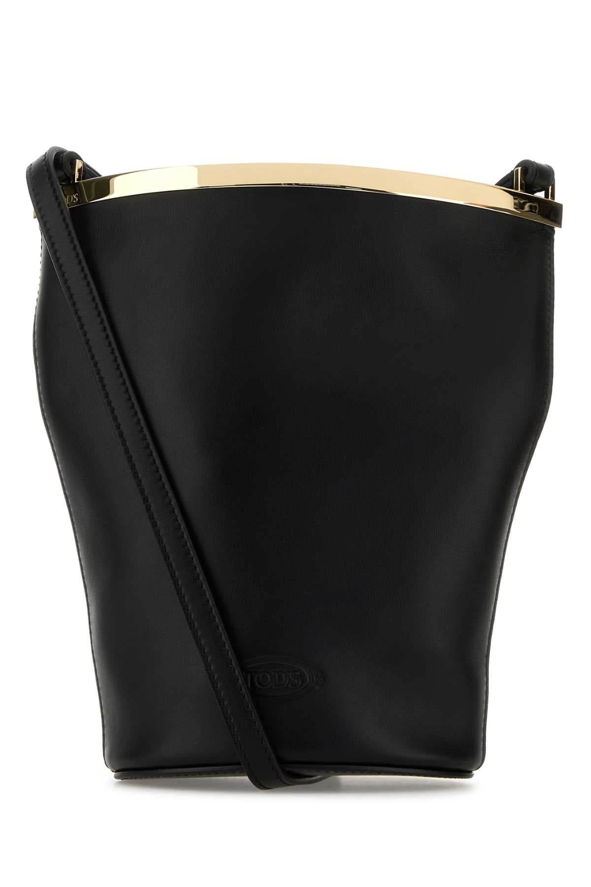 Black leather Magenta bucket bag