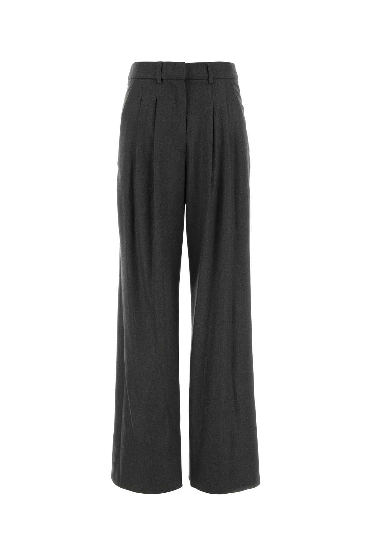 Charcoal stretch wool blend wide-leg pant