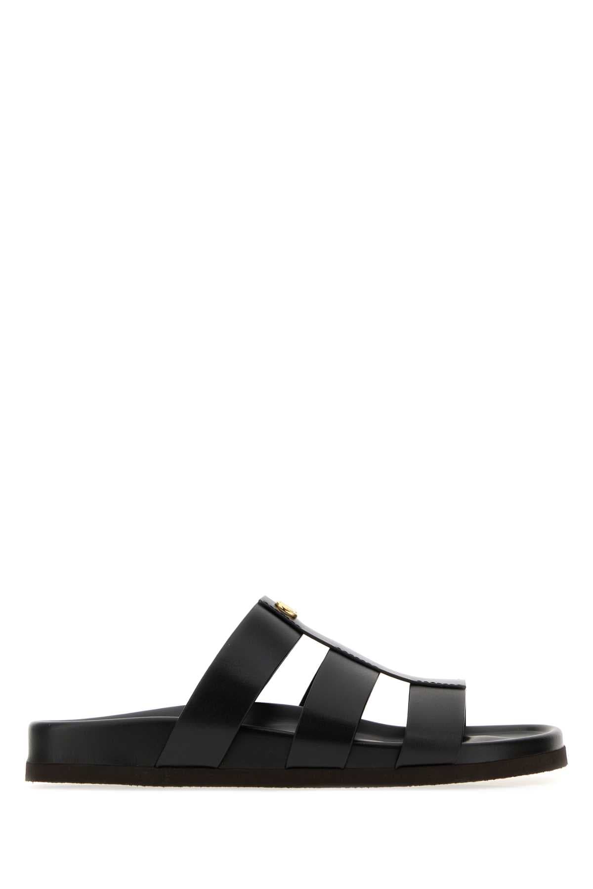 Black leather VLogo slippers