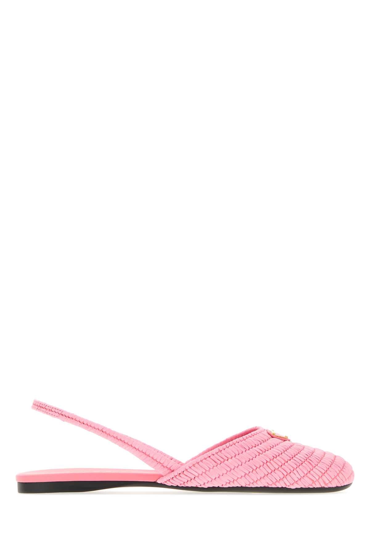 Pink raffia ballerinas