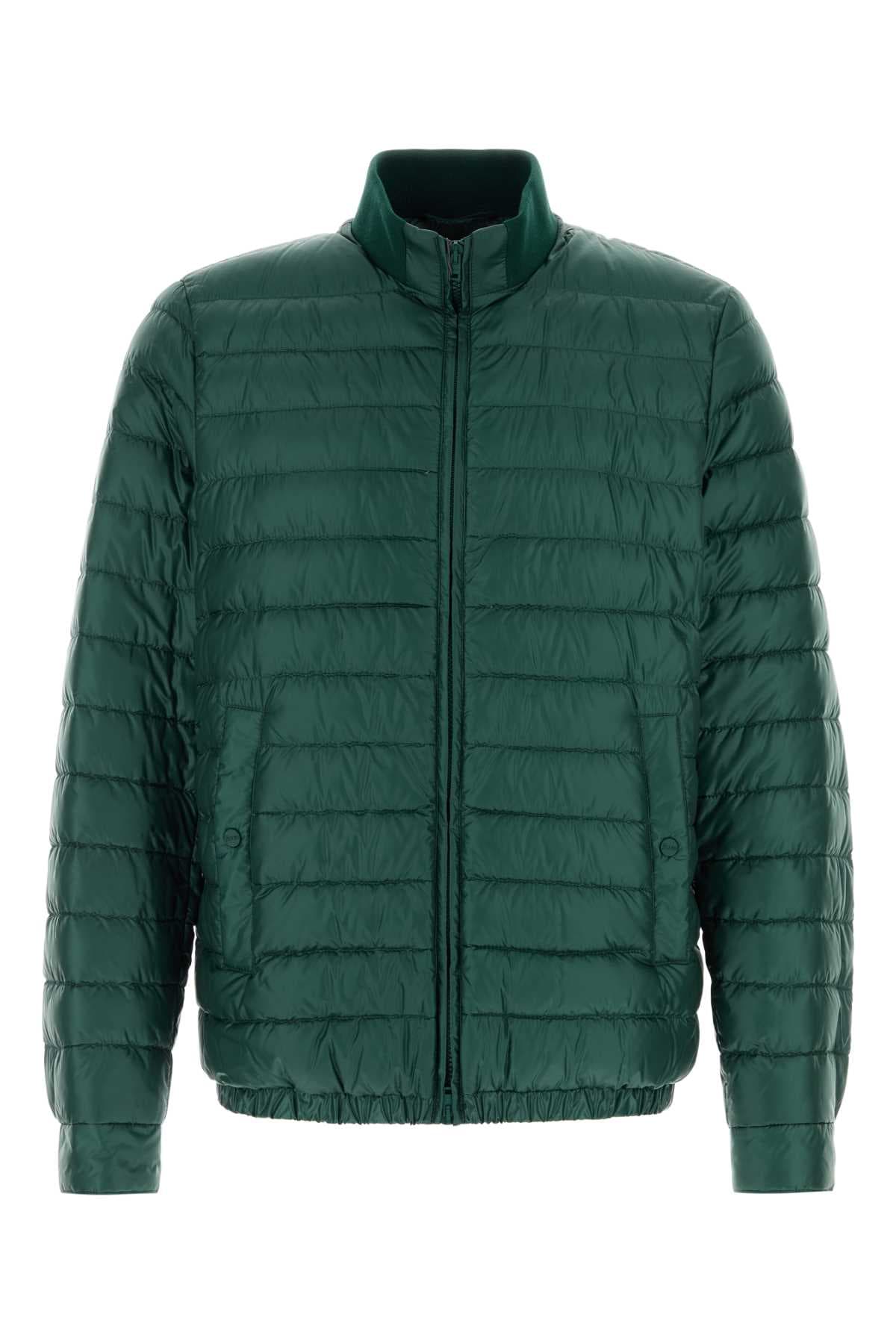 Bottle green nylon down jacket