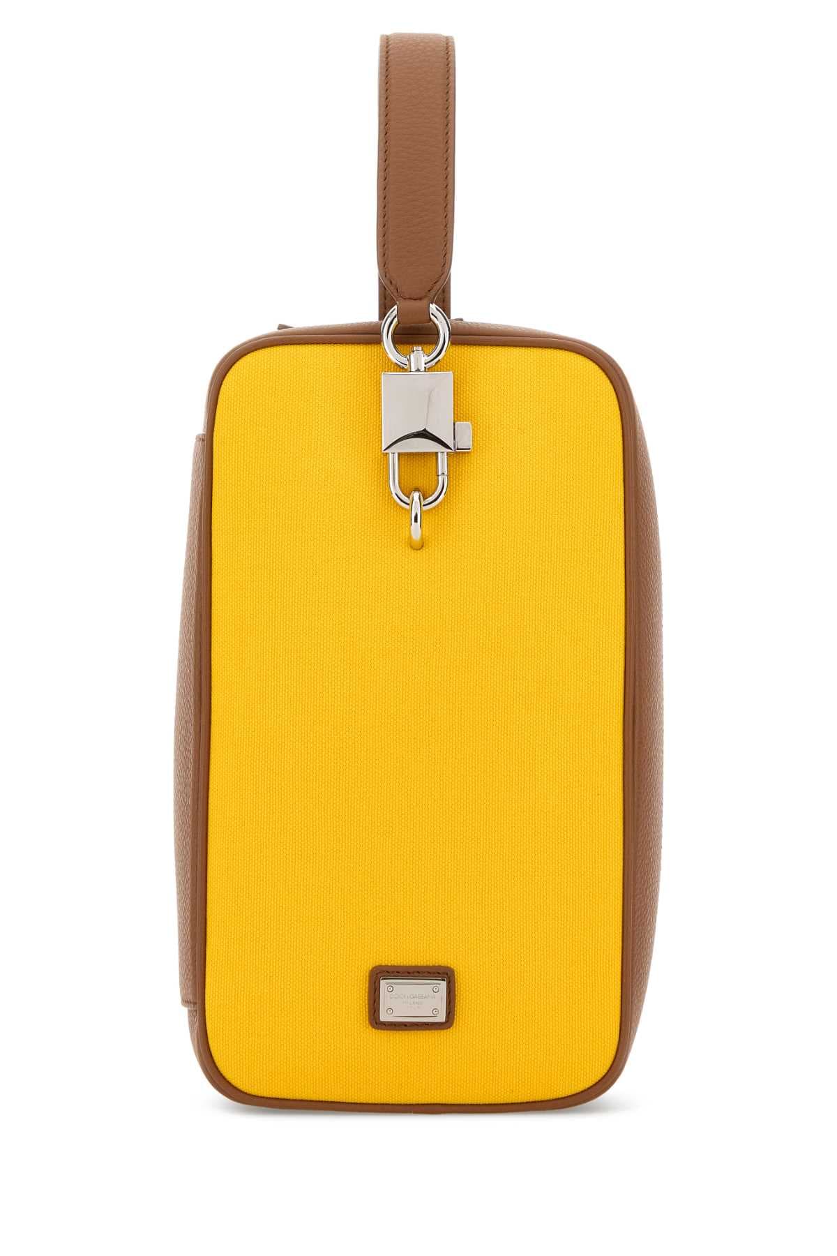 Two-tone leather and canvas Lock handbag