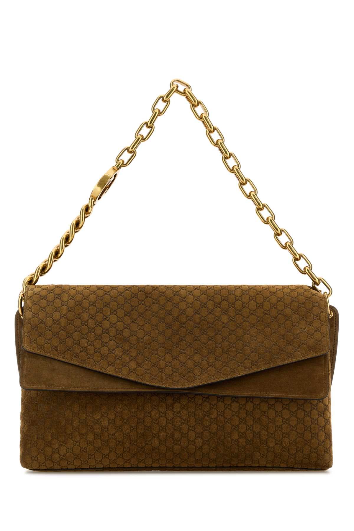 Camel suede large shoulder bag