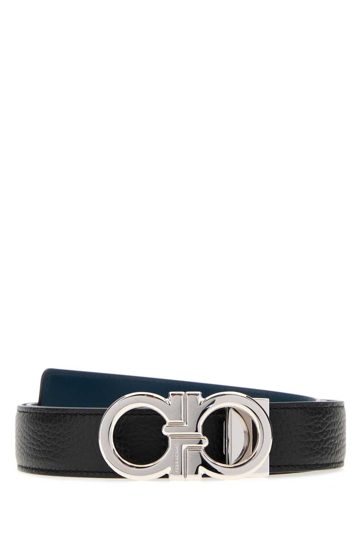 Black leather reversible belt